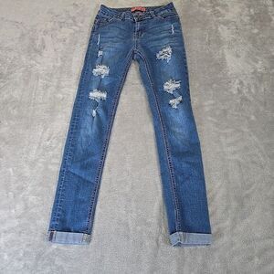 Wax Jeans Womens 3/24 Blue Distressed Denim‎ Normcore Classicore Stretch